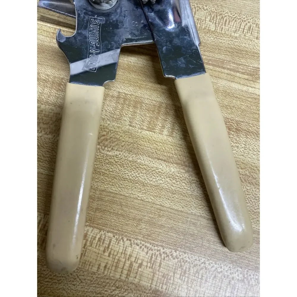Vintage Swing Away Hand Held Manual Can Opener Bottle Opener Beige Made USA